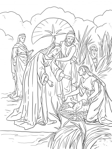 Finding of Moses coloring page image