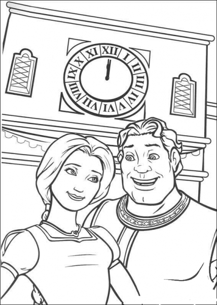 Fiona and Shrek human  coloring page image