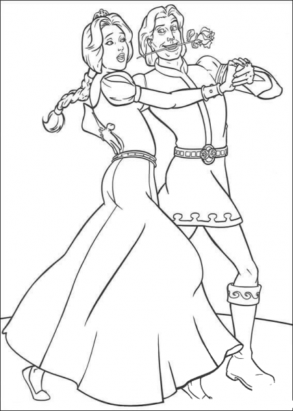 Fiona is dancing With Prince Charming  coloring page image