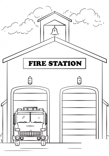 Fire Station coloring page image