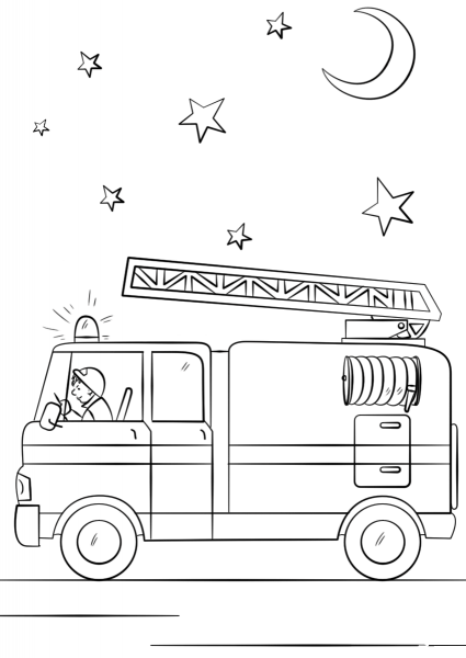 Fire Truck in Action coloring page image