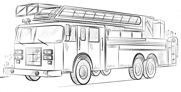 Fire Truck with Ladder coloring page image