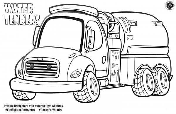 Firefighting Water Tender coloring page image