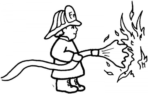Fireman Puts Out the Fire  coloring page image