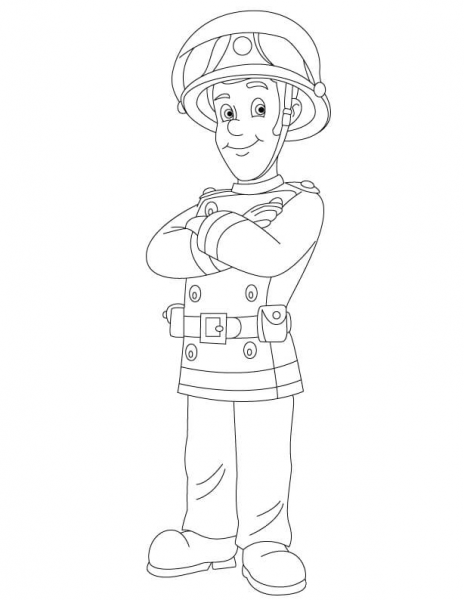 Fireman Sam is Waiting Confidently coloring page image