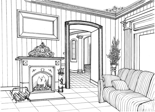 Fireplace Room coloring page image