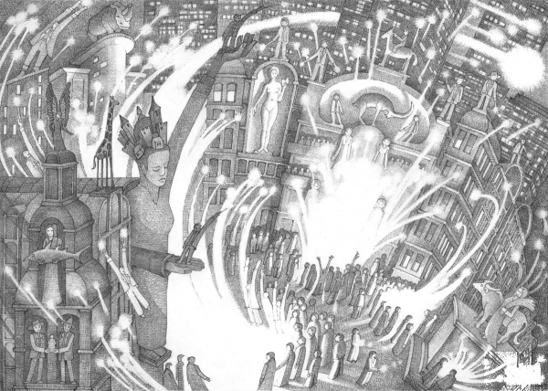 Firework Enthusiasts During New Years Eve Celebrations coloring page image