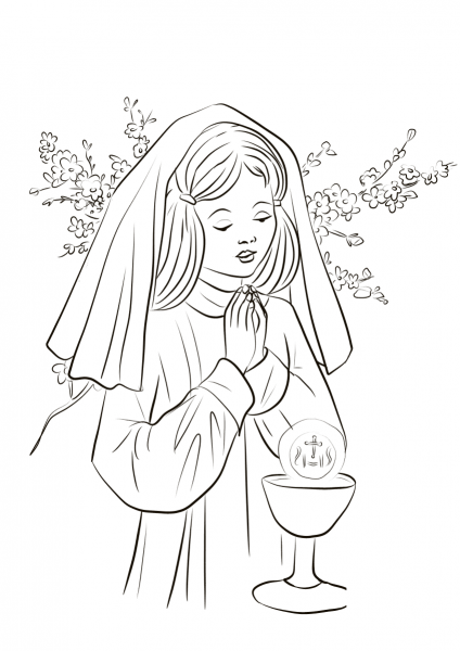 First Communion Girl coloring page image