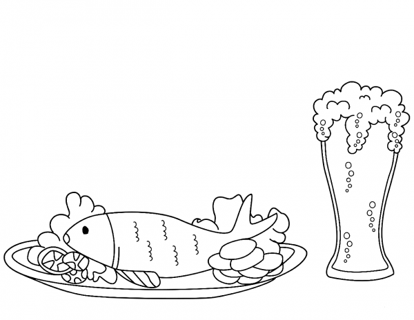 Fish and Beer coloring page image