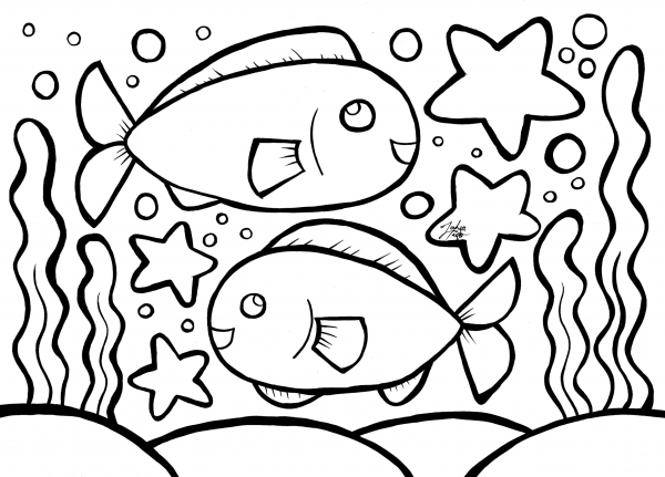 Fish coloring page image