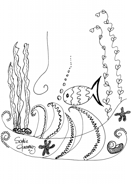 Fish coloring page image