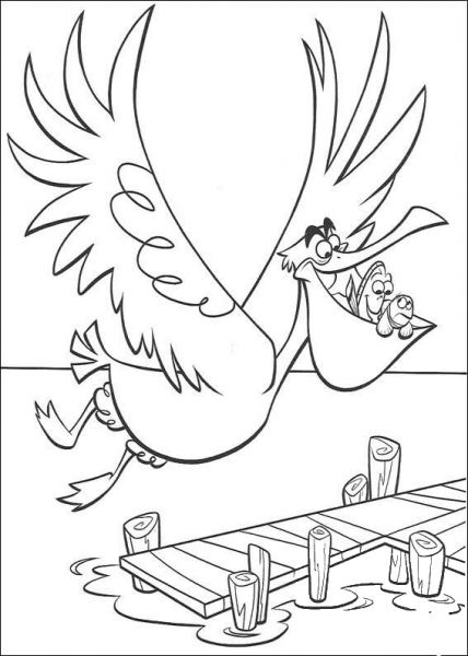 Fish in the mouth of pelican coloring page image