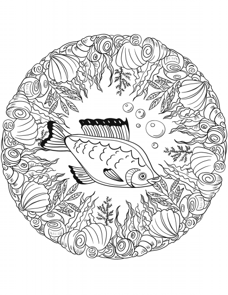 Fish Mandala coloring page image