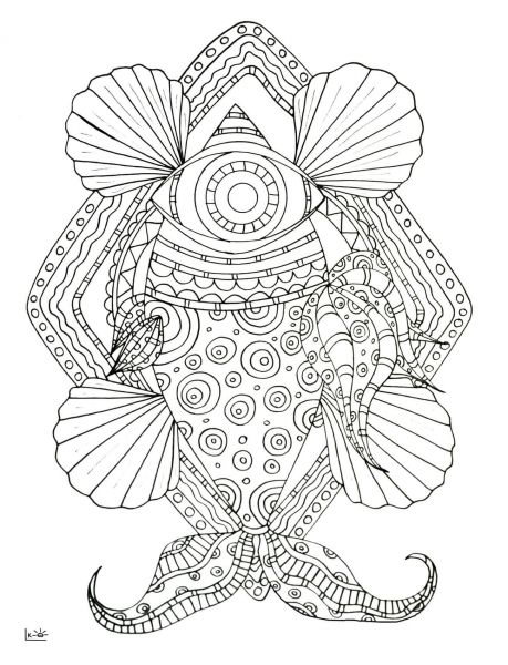 Fish with Tribal Pattern coloring page image