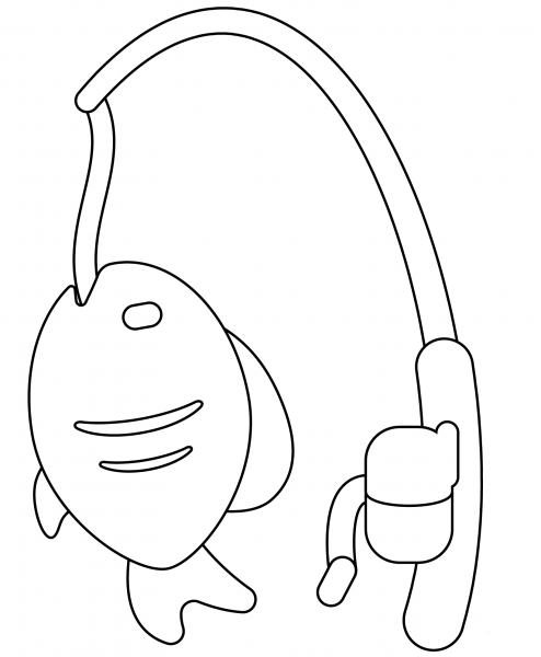 Fishing Pole and Fish Emoji coloring page image