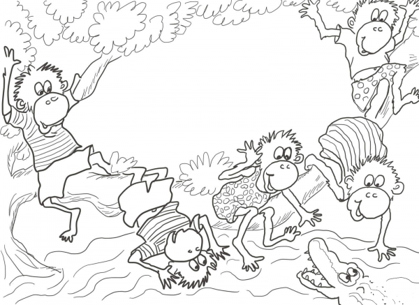 Five Little Monkeys Sitting in a Tree coloring page image
