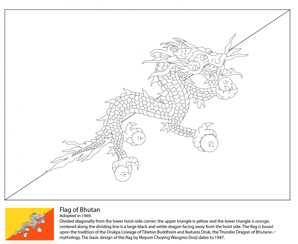 Flag of Bhutan coloring page image