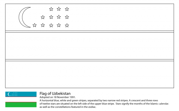 Flag of Uzbekistan coloring page image