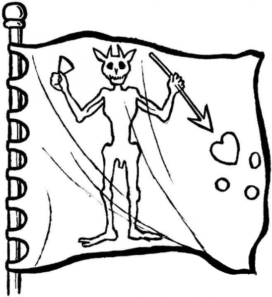 Flag With Demon  coloring page image