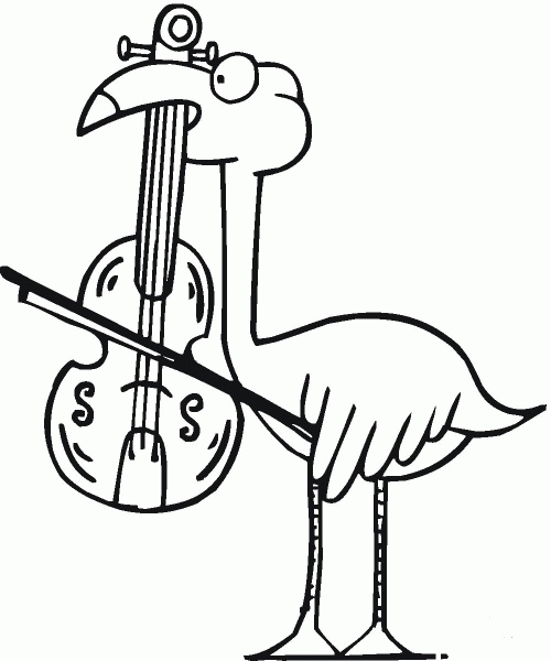 Flamingo Plays viola coloring page image