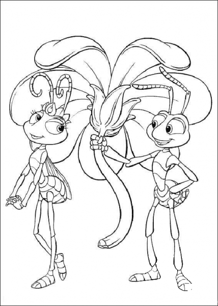 Flik is giving a flower to Atta coloring page image