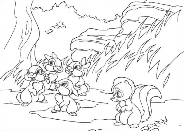 Flower And Rabbits  coloring page image