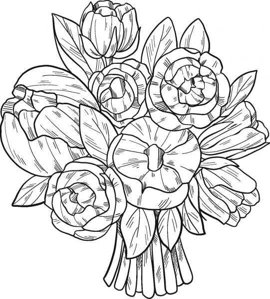 Flower Bouquet coloring page image