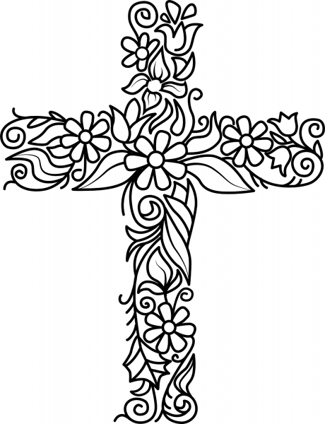 Flower Easter Cross coloring page image