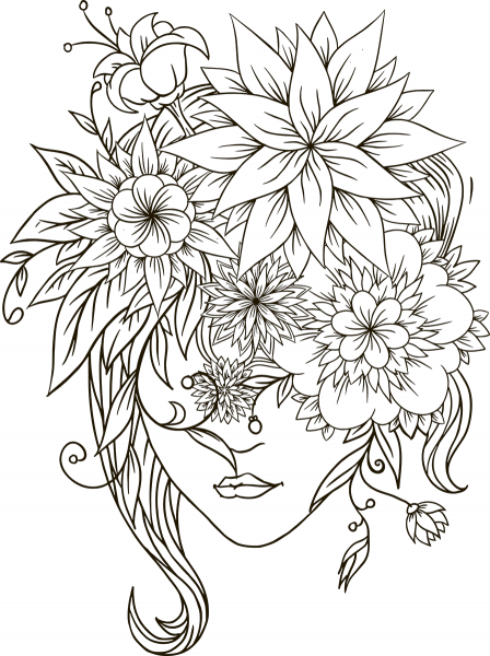 Flower Head Girl coloring page image