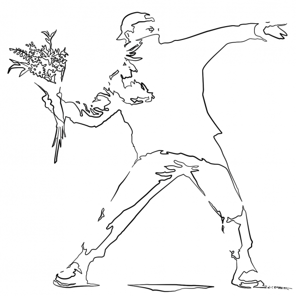 Flower Thrower by Banksy coloring page image