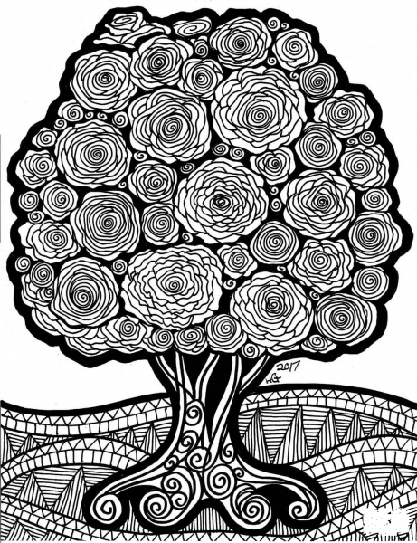 Flower Tree Zentangle coloring page image