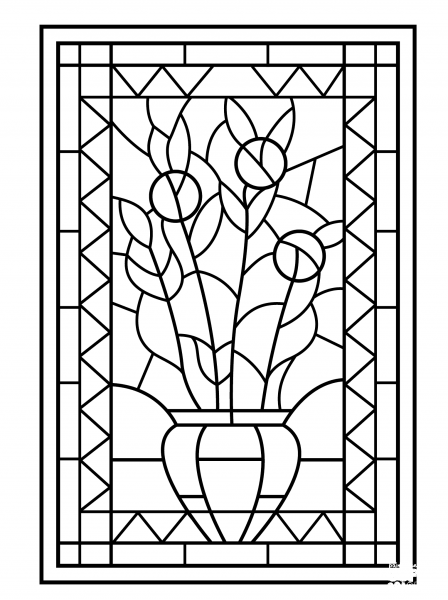 Flower Vase Stained Glass coloring page image