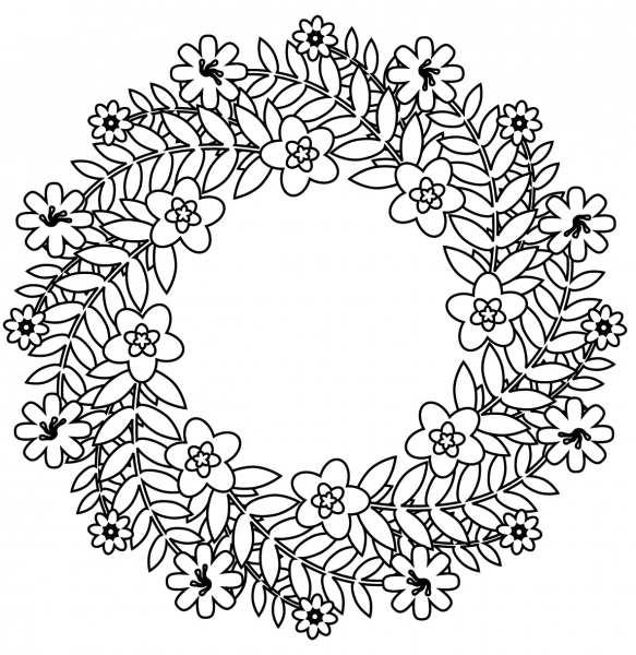 Flower Wreath coloring page image