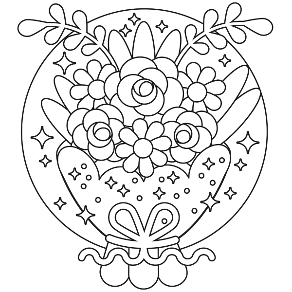 Flowers Bouquet coloring page image