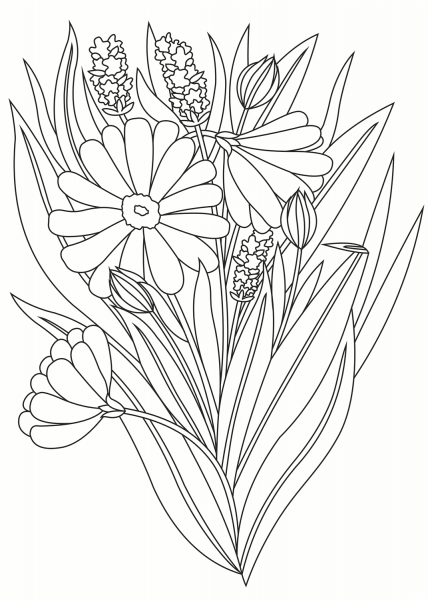 Flowers Bouquet coloring page image