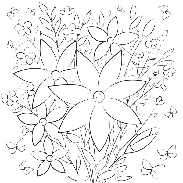Flowers Bouquet coloring page image