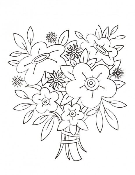 Flowers Bouquet coloring page image