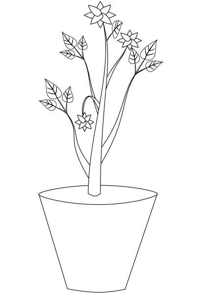 Flowers in a Pot coloring page image