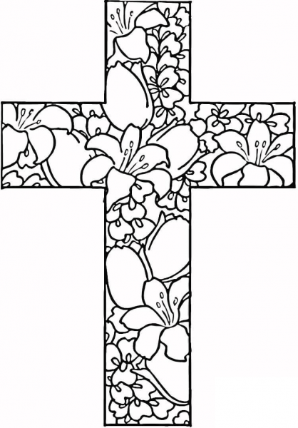 Flowers in Cross coloring page image