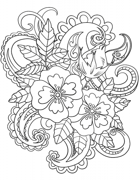 Flowers with Paisley Patterns coloring page image