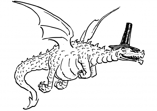Flying Dragon with Funny Hat coloring page image