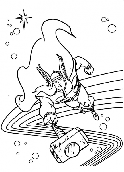 Flying Thor coloring page image