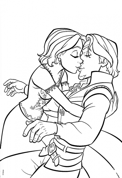 Flynn and Rapunzel coloring page image