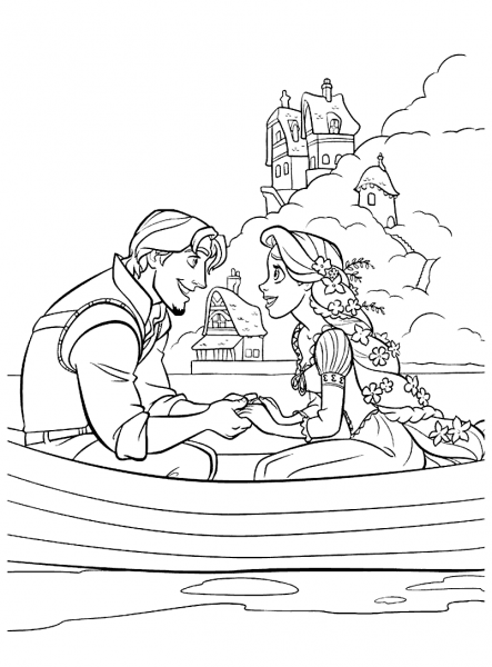 Flynn Rider and Rapunzel coloring page image