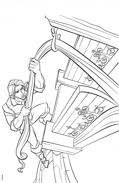 Flynn Rider Climbs Rapunzel’s Tower coloring page image