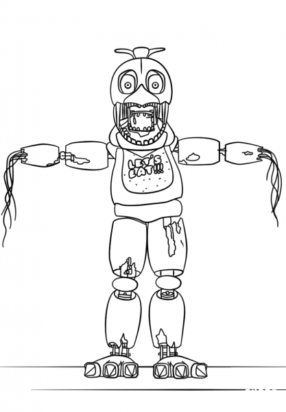 FNaF Withered Chica coloring page image