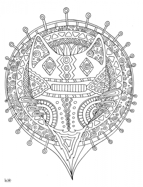 Forest Cat with Tribal Pattern coloring page image