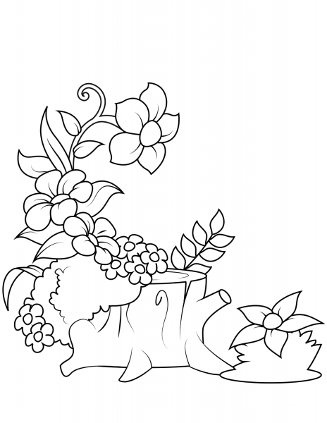 Forest Flowers near the Stump coloring page image