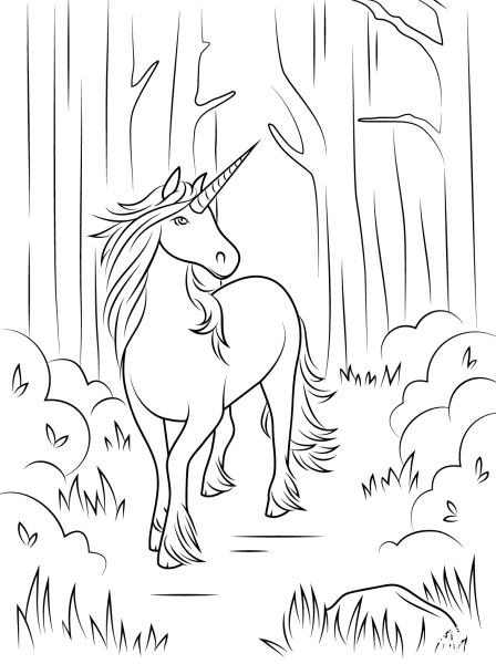 Forest Unicorn coloring page image