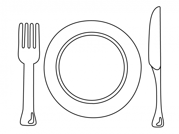 Fork and Knife with Plate Emoji coloring page image